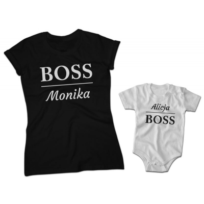 Zestaw Koszulek Rodzinnych Dla Mamy i Córki Boss+ imię